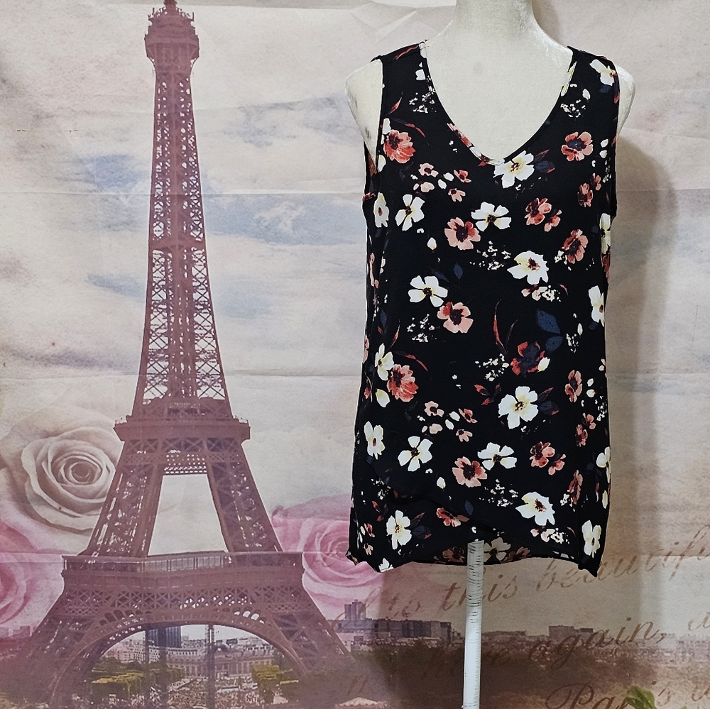 Chelsea & Theodore floral print sleeveless blouse top sz M